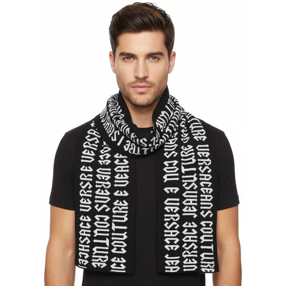 Versace Jeans Couture Gothic Signature Monochrome Blak White Knitted Mens Scarf